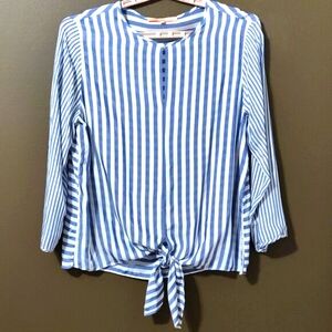 Vilagallo Blue and White Stripe Viscose Top With Front Tie SIZE 50/XL